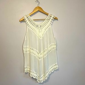Vivid Importers of NY White Boho Crochet Sheer Tank Top